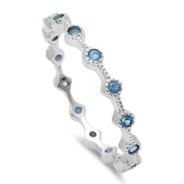 Dainty Stackable Ring Round Simulated Aquamarine Cubic Zirconia 925 Sterling Silver